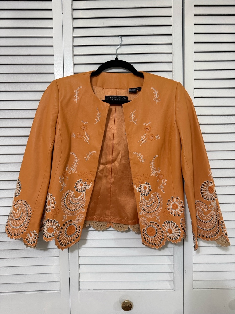 Dana Buchman Orange-Tan Embroidered Open-Front Jacket